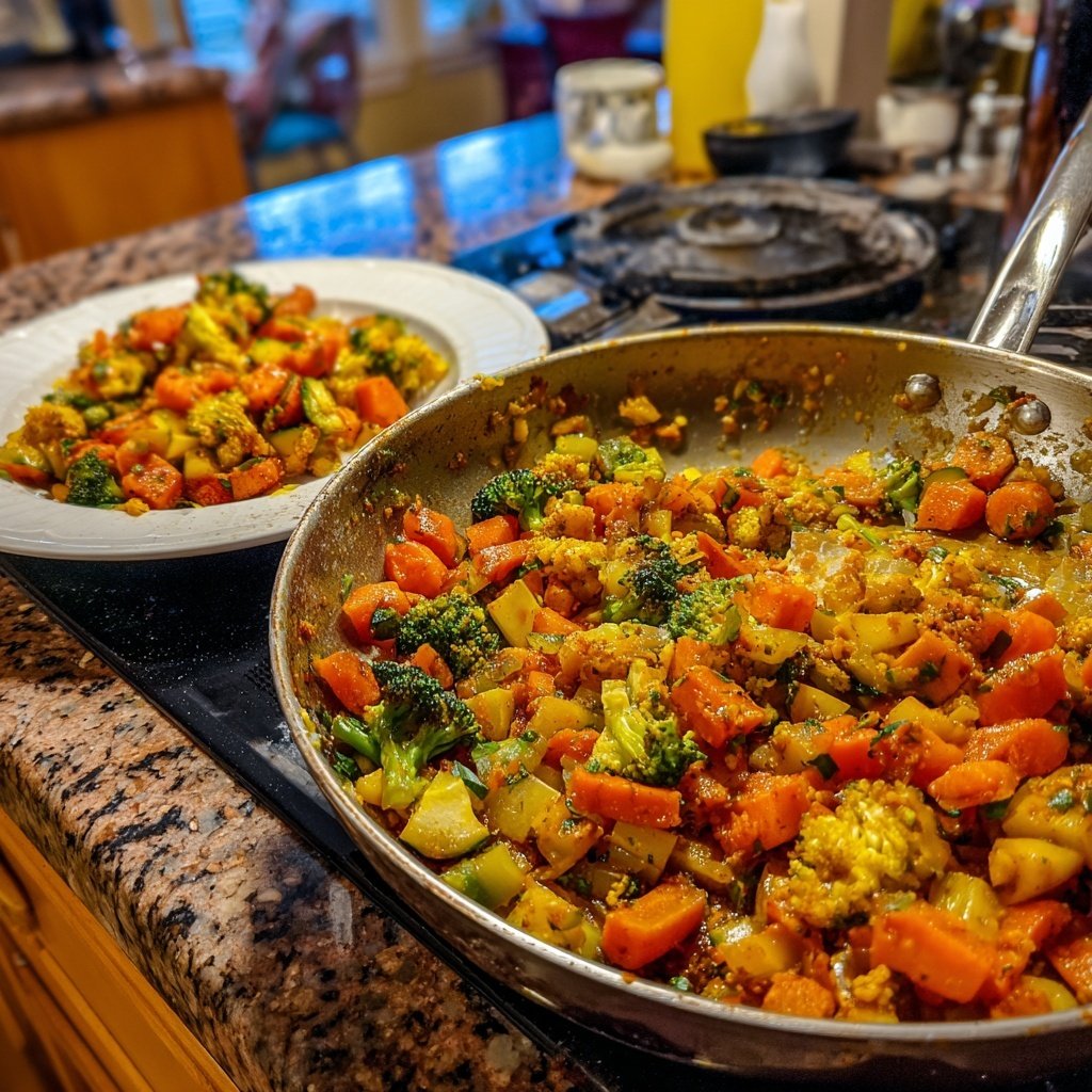 Mittagessen vegetarisch aus der Pfanne